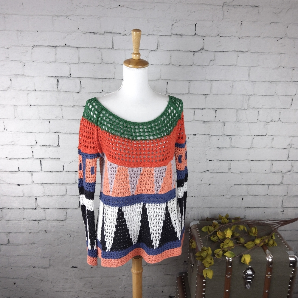 Free People boho multi color open crochet sweater